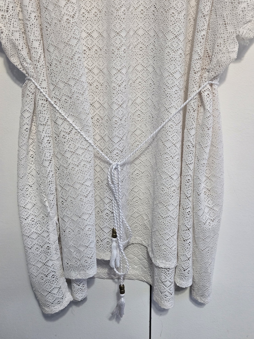 Lane Bryant Crochet Swim Cover Up Dress White Belted Plus 22/24 - Picture 5 of 6